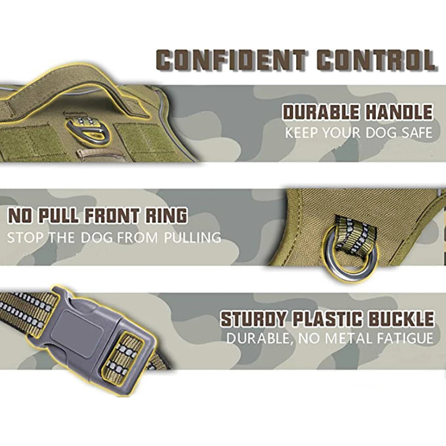 Painless No Pull Large Dog Tactical Harness - Durable Military-Style Vest with Reflective Straps & Secure Control Handle
