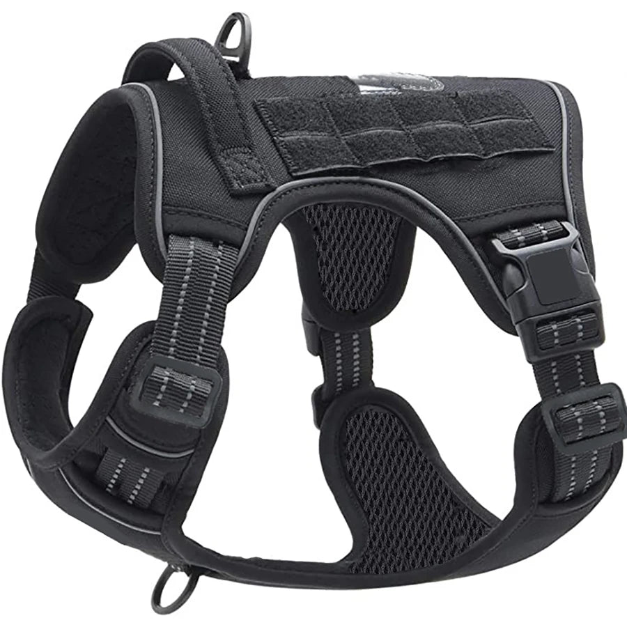 Painless No Pull Large Dog Tactical Harness - Durable Military-Style Vest with Reflective Straps & Secure Control Handle