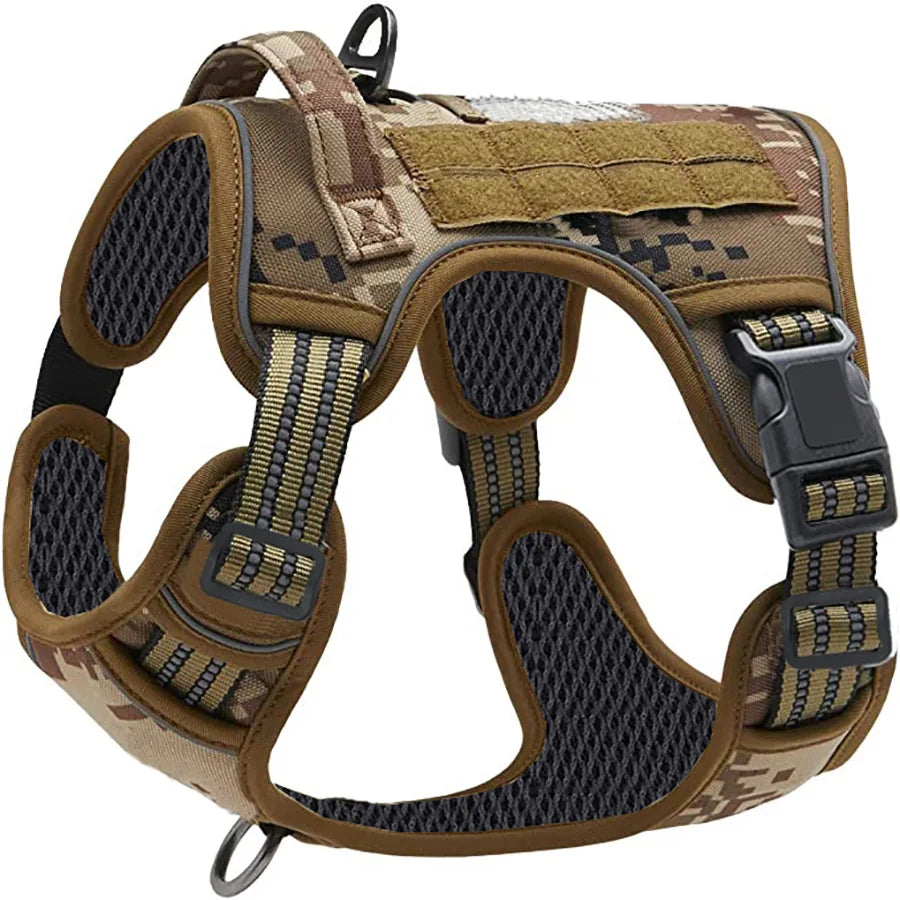 Painless No Pull Large Dog Tactical Harness - Durable Military-Style Vest with Reflective Straps & Secure Control Handle