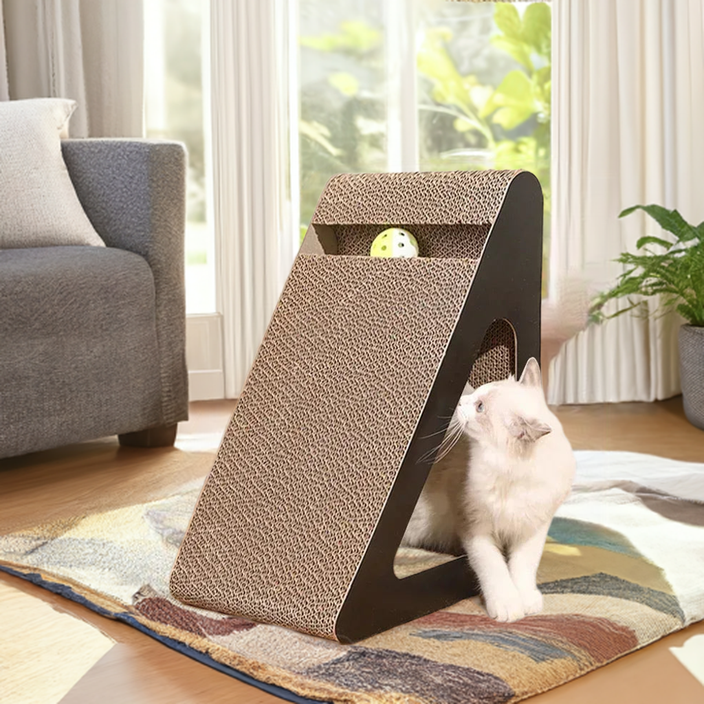 2 in 1 Cat Scratcher Cardboard Triangles Shaped Cat Scratching Board With Ball Wear-resistant Cat Clawing Board For Indoor Cat